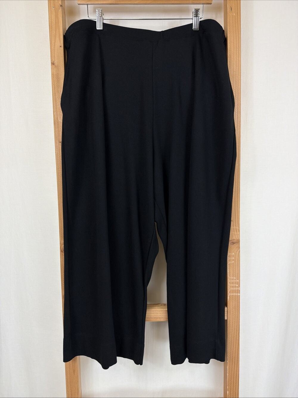 NWT Alembika Black Elastic Waist Pockets Cropped Wide Leg Pants #1431 Size 18/20